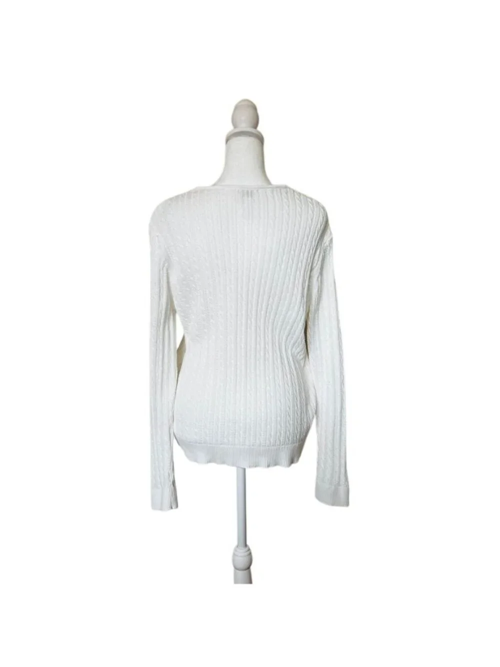 Talbots Cable Knit Sweater L Pima Cotton Light Academia Fisherman Tenniscore - Picture 4 of 12